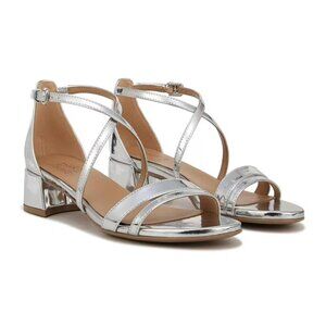 Naturalizer Women's June Strappy Low Block Heel Dress Sandal Silver Leather